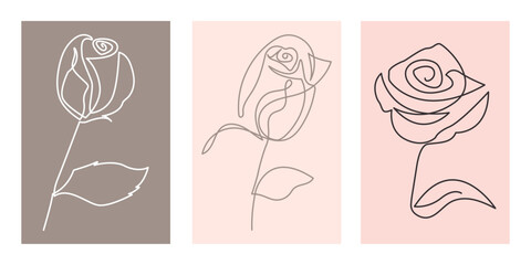 Continuous line drawing of Abstract rose set. Modern Line Art, Aesthetic Contour. Use for Home Decoration. wall print logo, tattoo, jewelry, and background design.
