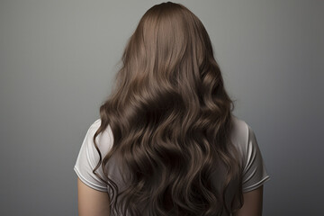 Fototapeta premium a woman's head from the rear perspective, showcasing her naturally long and curly hair. Generative AI.