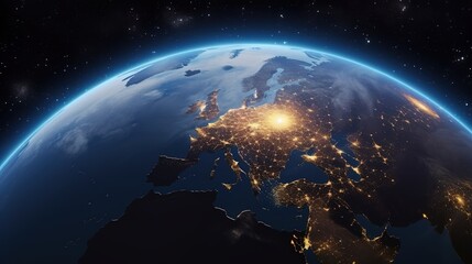 Illuminated Earth at Night Showing Europe and Africa