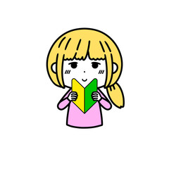 初心者マークを持つ女性　イラスト