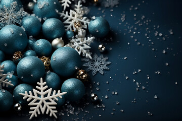 Holiday Elegance: Sparkling Blue Christmas Ornaments and Snowflakes