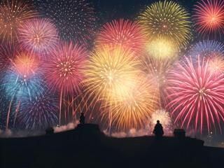 Fototapeta na wymiar Colorful Fireworks in the sky night background
