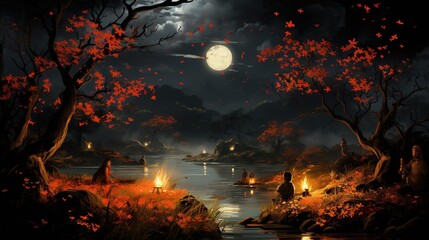 People Gathered Around Bonfire During Special Occasion like Religious Events or Festival