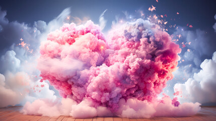 Valentine's Day idea. Abstract Celestial Scene with Neon Clouds Heart Shaped