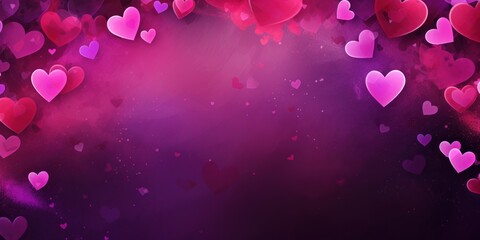 Hot pink hearts on purple background, Valentine's Day card background, space for text