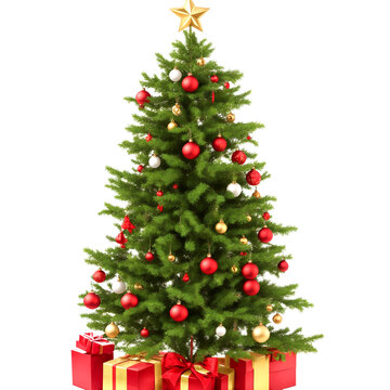 Merry christmas with christmas tree isolated on white background