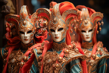 Gente disfrazada para el carnaval festival de Venecia, con sus mascaras pintorescas por las calles...