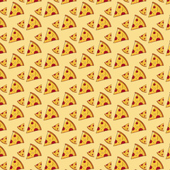 seamless pattern pizza slices flat vector illustration, fresh vegetables and cheese, delicious fast-food item for decoration wall art and printing shirts.