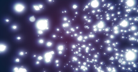 Christmas festive bright New Year background from Christmas tree toys white glowing winter beautiful falling flying patterns of balls on a purple background