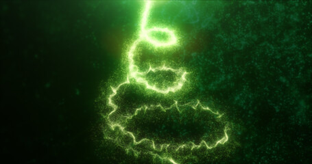 Green bright glowing festive Christmas New Year tree, Christmas tree made of energy abstract particles background