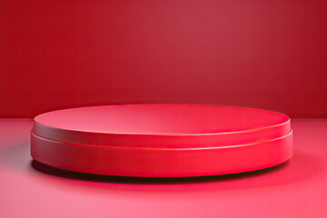 red round pedestal on red background for product display presentation