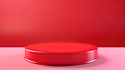 red round pedestal on red background for product display presentation