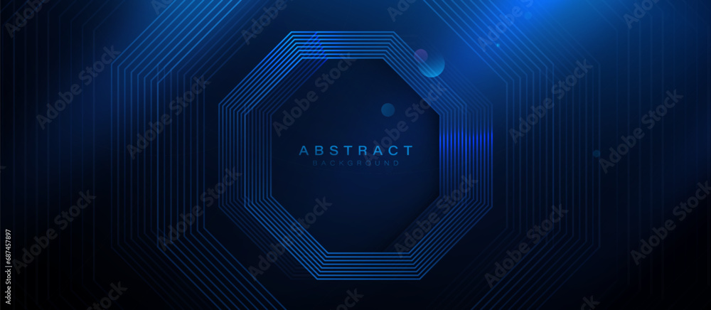 Poster blue abstract hexagon geometric lines futuristic digital high-technology background. sci-fi scene. v