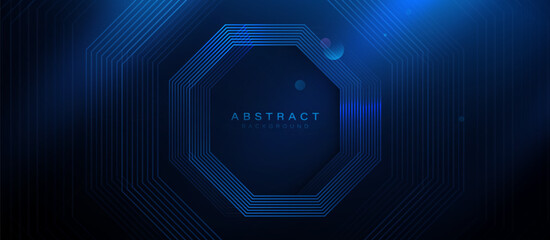 Blue abstract hexagon geometric lines futuristic digital high-technology background. Sci-fi scene. Vector illustration - obrazy, fototapety, plakaty