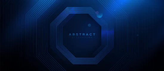 Fotobehang Blue abstract hexagon geometric lines futuristic digital high-technology background. Sci-fi scene. Vector illustration © pickup