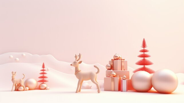 Cute christmas trees 3D cartoon style with merry christmas decorations element comeliness