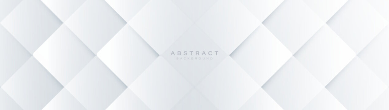 White cube boxes pattern wall background. Minimal trendy clean geometry banner. Vector illustration