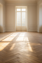 Fototapeta premium Modern Interior Design: Bright and Empty Living Space with Wooden Texture