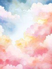 Obraz premium Watercolor sky background clouds pattern pastel multicolor cosmos illustration nebula wallpaper for invitation or card making