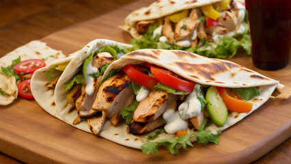 Sizzling Shawarma Delight: Pita, Chicken, and Fresh Fixings