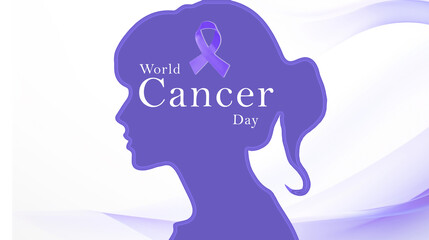 World Cancer Day, A Silhouette woman with Ribbon .