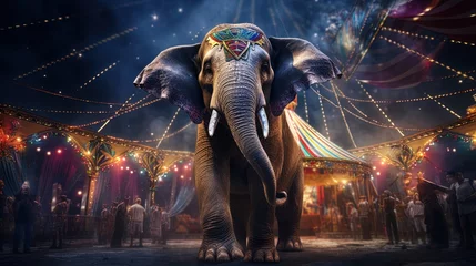 Lichtdoorlatende gordijnen Olifant  charismatic elephant easily predicts future, using circus magic, which gave him reputation of great animal magician