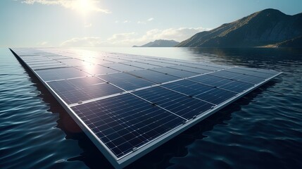 solar panels on surface of the water, demonstrating innovative technologies for use of solar energy