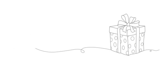 line art drawing of gift box. Wrapped surprise package for christmas or birthday party .Giftbox for Party and celebration. Gift box line art outline vector illustration.