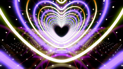Obraz premium Heart Neon Line love tunnel glowing fluorescent lights corridor stage CG illustration
