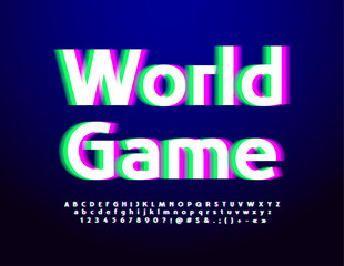 Vector modern logo World Game.  Trendy Creative Font. Bright Digital Alphabet Letters and Numbers set.
