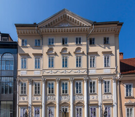 Fototapeta na wymiar Ljubljana Slovenia. 10-03-2023. Building facades in Ljubljana in Slovenia