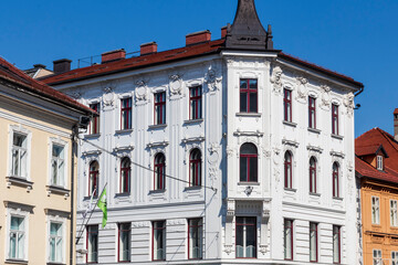 Ljubljana Slovenia. 10-03-2023.  Building facades in Ljubljana in Slovenia