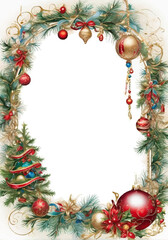 christmas frame with balls and fir branches