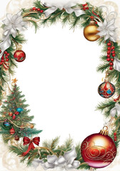 christmas frame with branches and balls