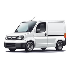 Compact white utility van with side paneling, depicted on a transparent background, suitable for small business needs.