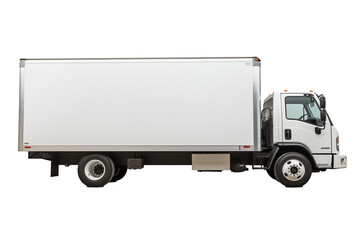 Sleek white delivery truck on a transparent background, poised for branding and advertising use.