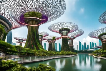 SINGAPORE - february 27, 2023:singapore super tree garden in marina bay at day, nobody--