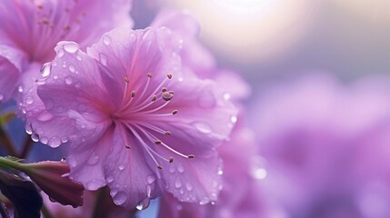 An image of water droplets clinging to flower petals in the morning mist, highlighting the delicate balance and freshness of nature as dew adorns the blossoms, background image, AI generated