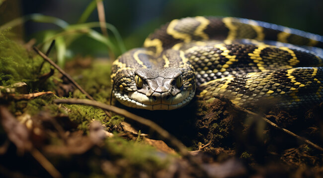 Carpet Python resting in its natural habitat.