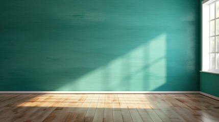 Empty Room with Teal Wall and Sunlight