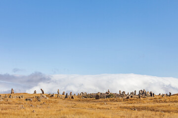 Standing stones in Zorats-Karer or Karahunj. Armenia