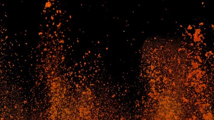 Super Slow Motion Shot of Dried Red Pepper Powder Explosion Isolated on Black Background at 1000fps.