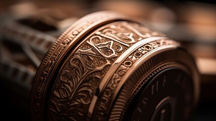 Close-up details of the cigar band, showcasing the intricate design, typography, and colors, background image, AI generated - obrazy, fototapety, plakaty