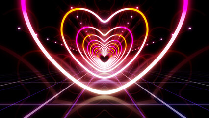 Heart Neon Line love tunnel glowing fluorescent lights corridor stage CG illustration