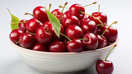 Red cherries delicious vitamin fresh sweet bright on a plate on the table, tasty and healthy food isolated on a white background