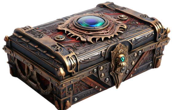Enigma Elysium Box Unraveling Mysteries Within on a White or Clear Surface PNG Transparent Background