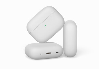 White wireless headphones with a case on a white background.