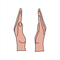 Aquarium Hand vector illustration. Female hands holding and pointing gesture, crossed fingers, fist, peace and thumbs up. Cartoon human palm and wrist vector set. hand sign language for the deaf