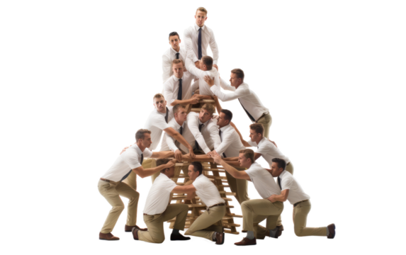 Unveiling the Art of Human Pyramids on a White or Clear Surface PNG Transparent Background