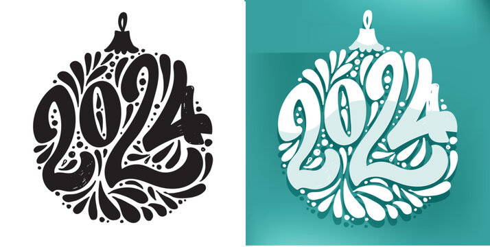 Merry Christmas and happy new year - cute postcard.  Lettering label for poster, banner, web, sale, t-shirt design. 2024. New year holiday greeting card.